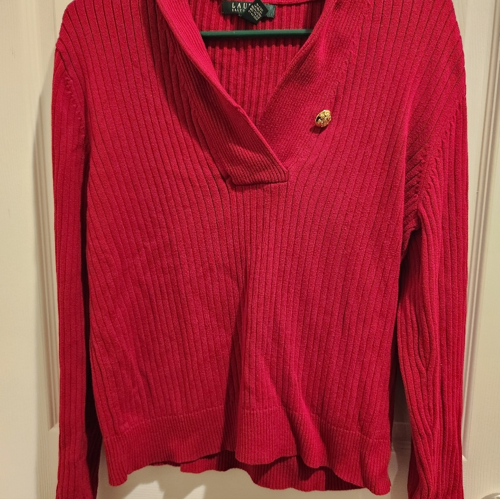 LAUREN Women's Vibrant Red Cowl Neck Sweater